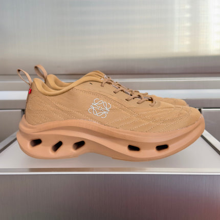 LOEWE 26S CHUNKY SOLE LACE UP SNEAKERS 45MM IN TAN BROWN MESH FABRIC