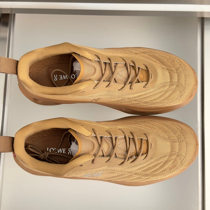 LOEWE 26S CHUNKY SOLE LACE UP SNEAKERS 45MM IN TAN BROWN MESH FABRIC