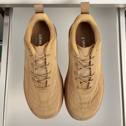 LOEWE 26S CHUNKY SOLE LACE UP SNEAKERS 45MM IN TAN BROWN MESH FABRIC