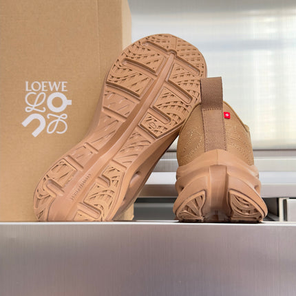 LOEWE 26S CHUNKY SOLE LACE UP SNEAKERS 45MM IN TAN BROWN MESH FABRIC
