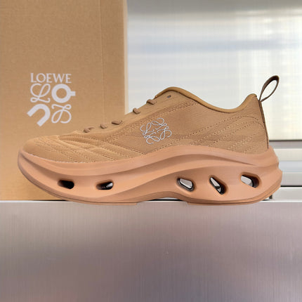 LOEWE 26S CHUNKY SOLE LACE UP SNEAKERS 45MM IN TAN BROWN MESH FABRIC