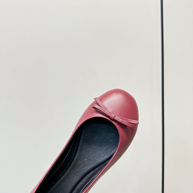 GUCCI 26S ROUND TOE BALLET FLATS IN DARK RED LAMBSKIN
