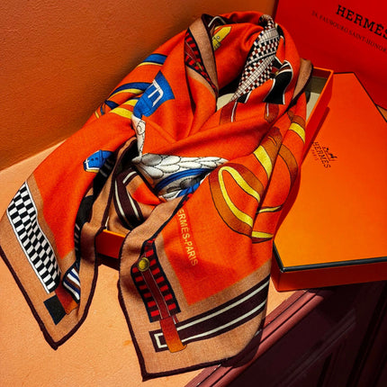 HERMES 26S SCARF 140 IN SILK AND CASHMERE 492441