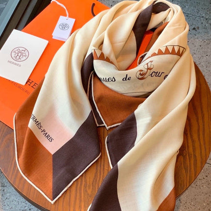 HERMES 26S SCARF 140 IN SILK AND CASHMERE 496036