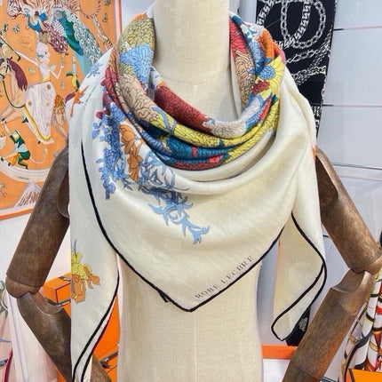 HERMES 26S SCARF 140 IN SILK AND CASHMERE 496067
