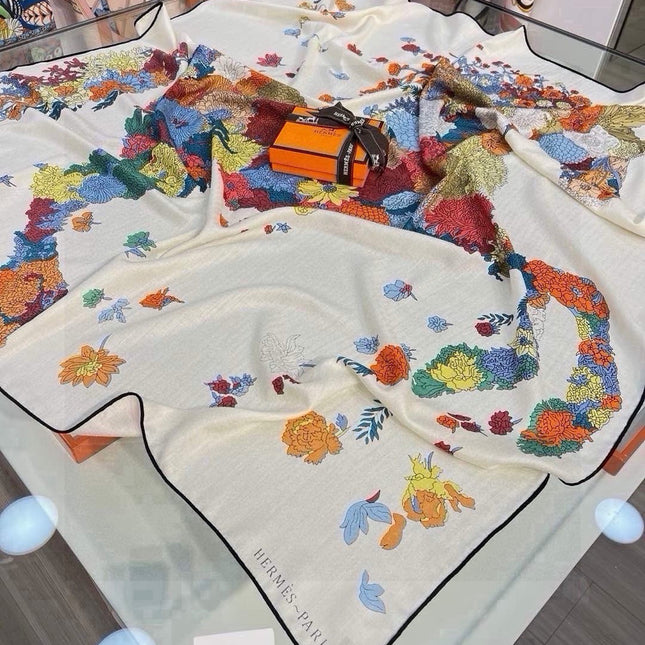 HERMES 26S SCARF 140 IN SILK AND CASHMERE 496067