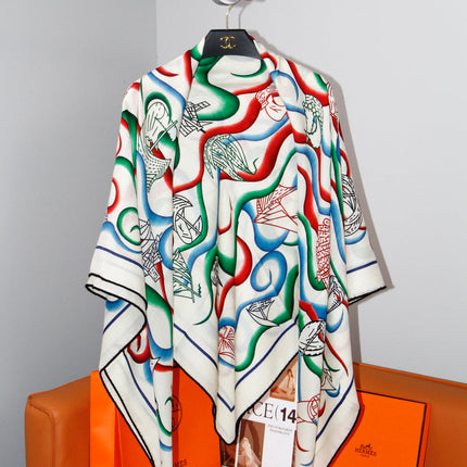 HERMES 26S SCARF 135 IN SILK AND CASHMERE 498489