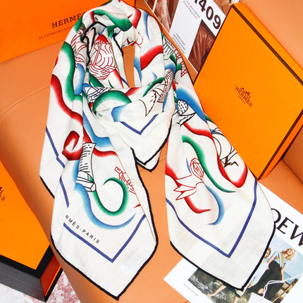 HERMES 26S SCARF 135 IN SILK AND CASHMERE 498489