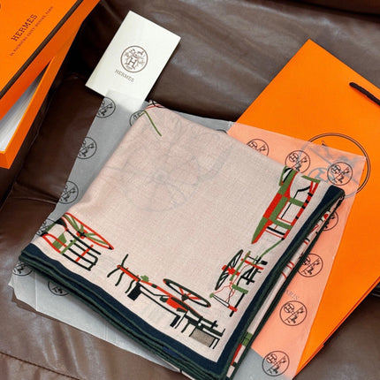 HERMES 26S SCARF 135 IN SILK AND CASHMERE 499915