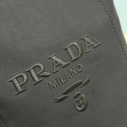 PRADA 25S DRAWSTRING BACKPACK 55 IN BLACK CANVAS LINEN SILVER HARDWARE