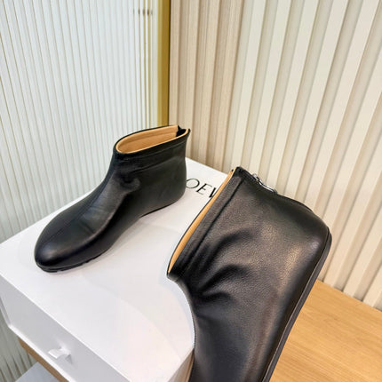 LOEWE 26S FLAT ANKLE BOOTS IN BLACK SMOOTH CALFSKIN