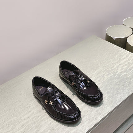 CELINE 26S LACE-UP LOAFERS IN BLACK GLOSSY CALFSKIN