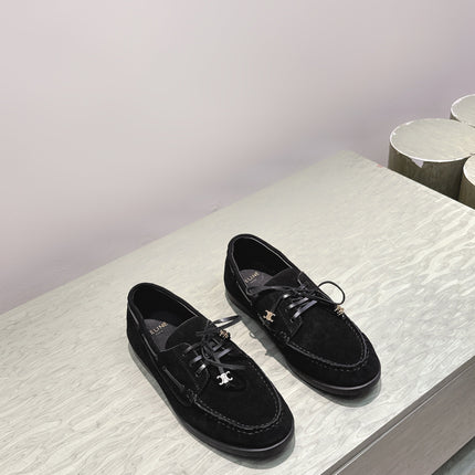 CELINE 26S LACE-UP LOAFERS IN BLACK SUEDE