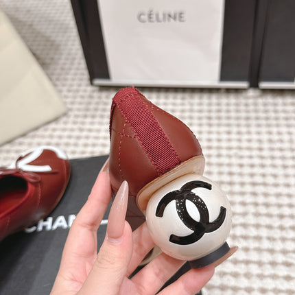 CHANEL 26S PEARL HIGH HEELS 55 MM IN DARK RED CALFSKIN WITH WHITE CC LOGO
