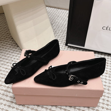MIUMIU 26S MARY JANE BALLET IN BLACK SUEDE WITH BUCKLE STRAP