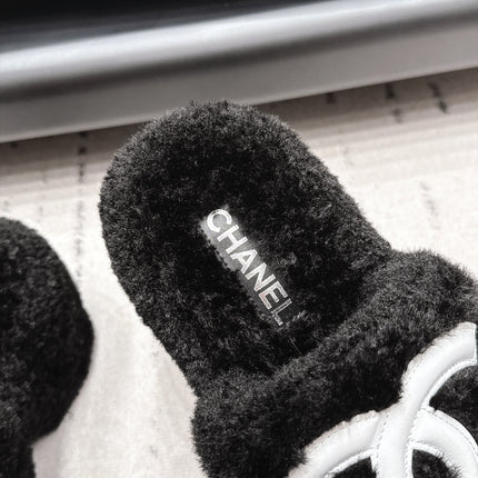 CHANEL 26S HIGH HEEL MULES IN BLACK SHEARLING