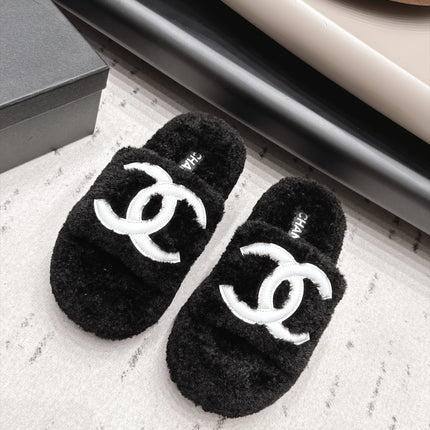 CHANEL 26S HIGH HEEL MULES IN BLACK SHEARLING