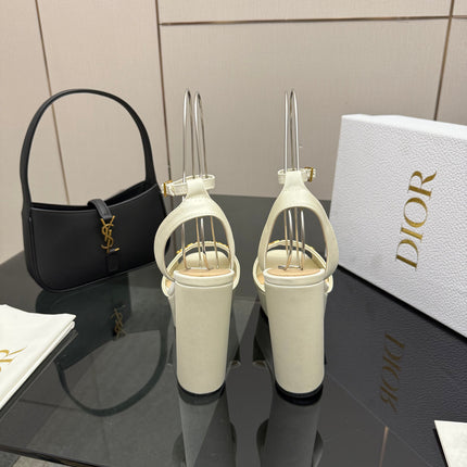 DIOR 26S HIGH HEEL SANDALS 120 MM IN WHITE SATIN