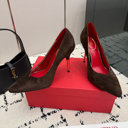 VALENTINO 26S HIGH HEELS 100 MM IN DARK BROWN SUEDE