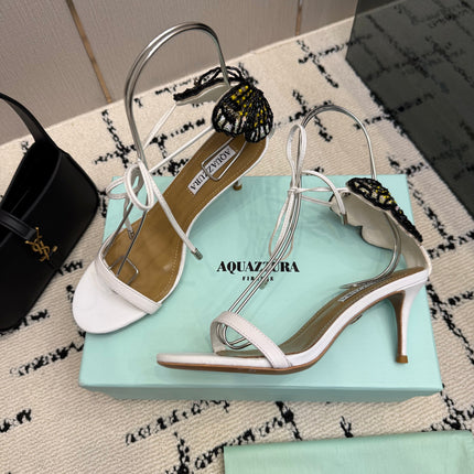 AQUAZZURA 26S HEEL SANDALS 80 MM IN WHITE CALFSKIN