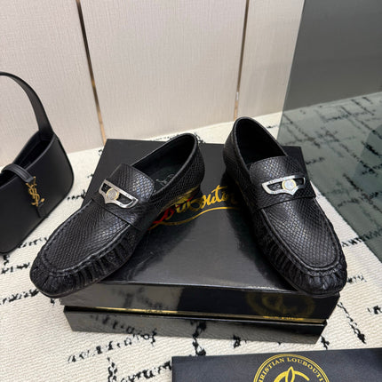 CHRISTIAN LOUBOUTIN 26S LOAFERS IN BLACK SNAKE-EMBOSSED CALFSKIN