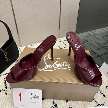 CHRISTIAN LOUBOUTIN 26S OPEN-TOE HIGH HEEL SANDALS 105 MM IN DARK RED GLOSSY CALFSKIN