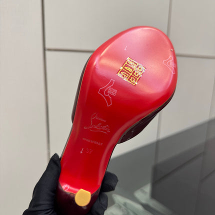 CHRISTIAN LOUBOUTIN 26S OPEN-TOE HIGH HEEL SANDALS 105 MM IN DARK RED GLOSSY CALFSKIN