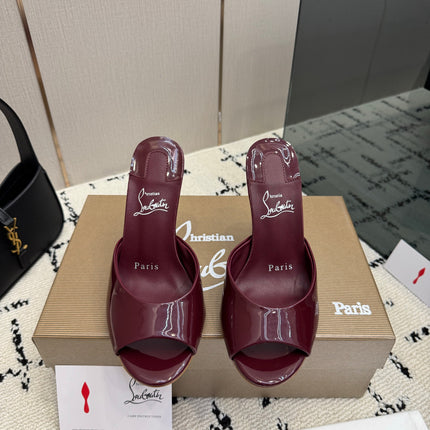CHRISTIAN LOUBOUTIN 26S OPEN-TOE HIGH HEEL SANDALS 105 MM IN DARK RED GLOSSY CALFSKIN