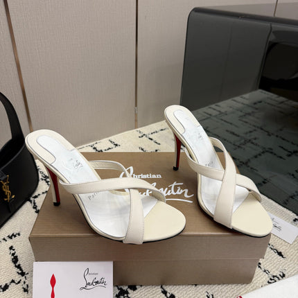 CHRISTIAN LOUBOUTIN 26S CROSS-STRAP HIGH HEEL SANDALS 105 MM IN CREAM WHITE CALFSKIN