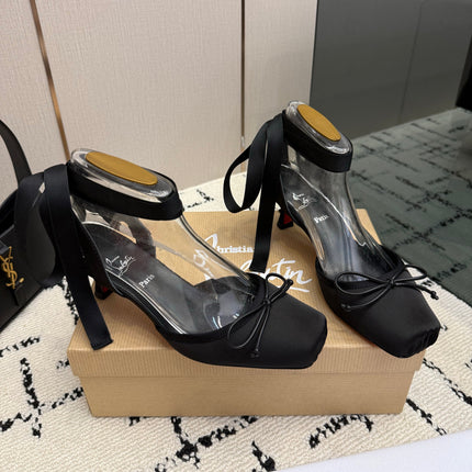 CHRISTIAN LOUBOUTIN 26S BOW-TIE HIGH HEEL 65 MM IN BLACK SATIN