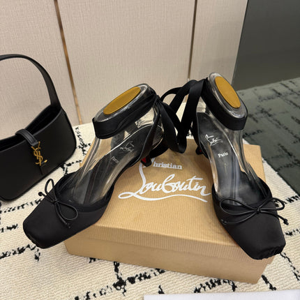 CHRISTIAN LOUBOUTIN 26S BOW-TIE HIGH HEEL 65 MM IN BLACK SATIN