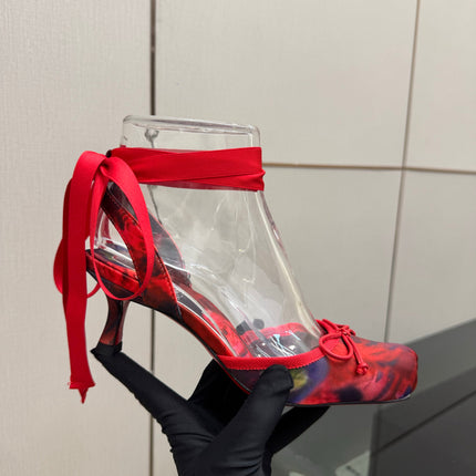 CHRISTIAN LOUBOUTIN 26S BOW-TIE HIGH HEEL 65 MM IN RED FLORAL PRINT SATIN