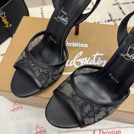 CHRISTIAN LOUBOUTIN 26S HIGH HEEL SANDALS 105 MM IN BLACK LACE AND LEATHER