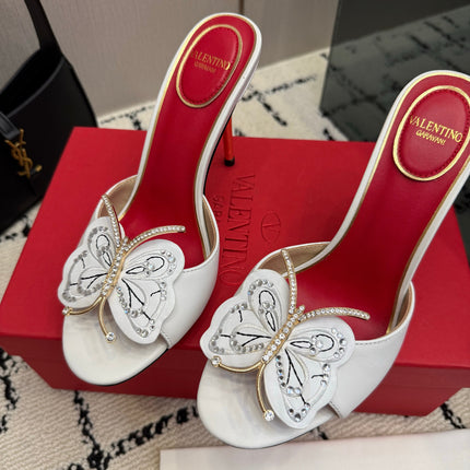 VALENTINO 26S BUTTERFLY HEEL SANDALS IN WHITE CALFSKIN