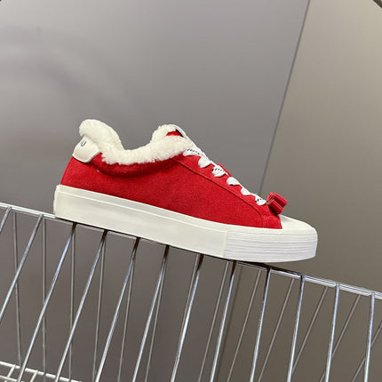 MIUMIU 25S SNEAKERS IN DARK RED SUEDE WITH SHEARLING