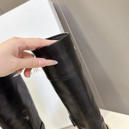 DIOR 25S BROWN HIGH BOOTS IN BLACK LAMBSKIN