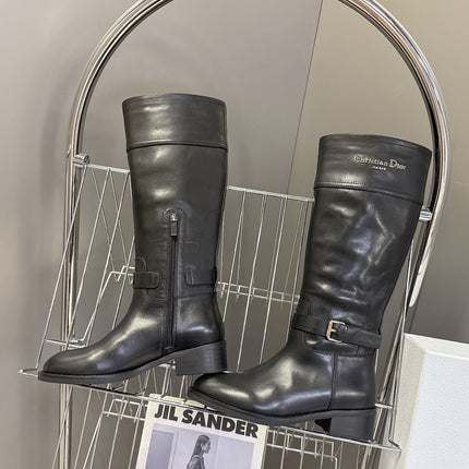 DIOR 25S BROWN HIGH BOOTS IN BLACK LAMBSKIN