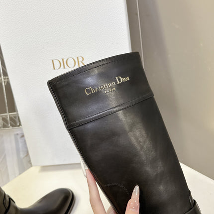 DIOR 25S BROWN HIGH BOOTS IN BLACK LAMBSKIN