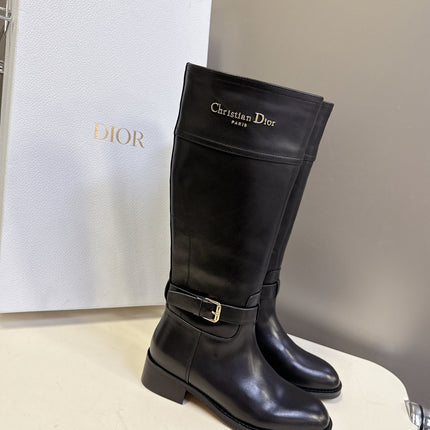DIOR 25S BROWN HIGH BOOTS IN BLACK LAMBSKIN