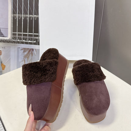 CELINE 26S WEDGE MULES IN PLUM BROWN SUEDE AND WOOL