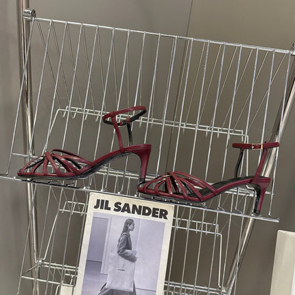 CELINE 26S HIGH-HEEL SANDALS 60 MM IN DARK RED CALFSKIN