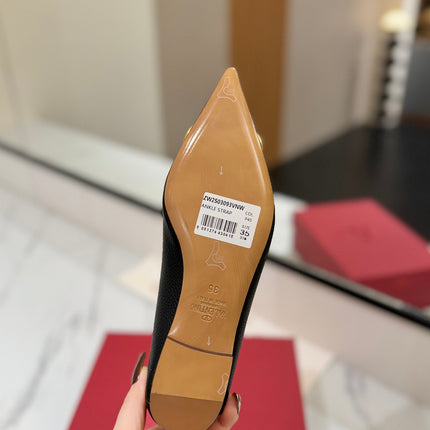 VALENTINO 26S BALLET FLATS IN BLACK GRAINED CALFSKIN WITH GOLD HARDWARE