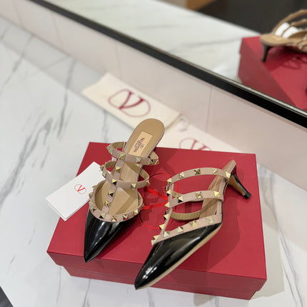 VALENTINO 26S STUDDED HEELED MULES 50 MM IN BLACK PATENT CALFSKIN