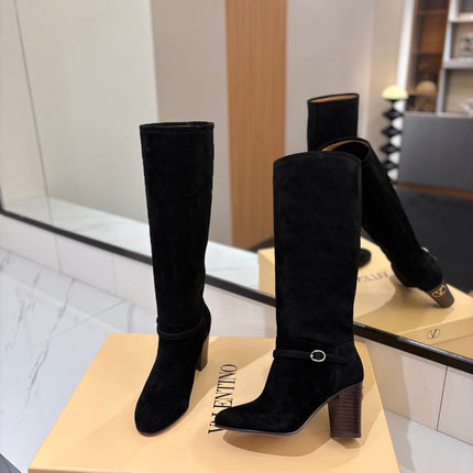 VALENTINO 25S GARAVANI PATTIE KNEE-HIGH BOOTS 80 MM IN BLACK SUEDE