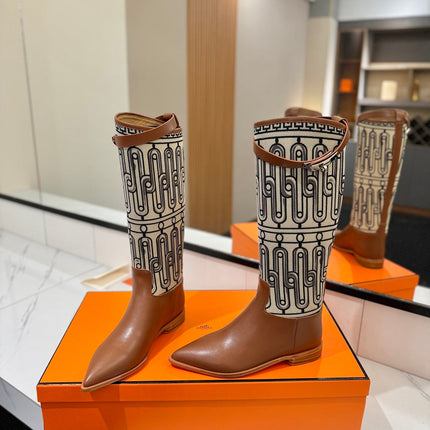HM 26S JUMPING BOOTS IN BROWN CALFSKIN AND BEIGE CANVAS