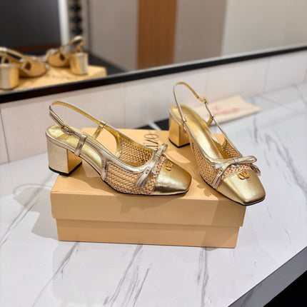 VALENTINO 26S HEELED SLINGBACKS 60 MM IN GOLD CALFSKIN