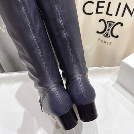 ALO 25S PALOMA WOOL TALL BOOTS 45 MM IN CHARCOAL PURPLE LAMBSKIN