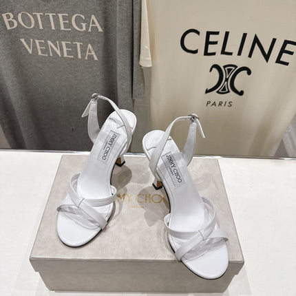 JIMMY CHOO 26S HIGH-HEELED SANDALS 100 MM IN WHITE LAMBSKIN STYLE 1