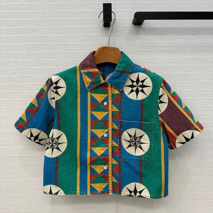 LOEWE SHORT-SLEEVE PRINTED DENIM SHIRT 264373