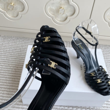 CELINE 26S CLEA TRIOMPHE GLADIATOR HEEL SANDALS 60 MM IN BLACK LAMBSKIN